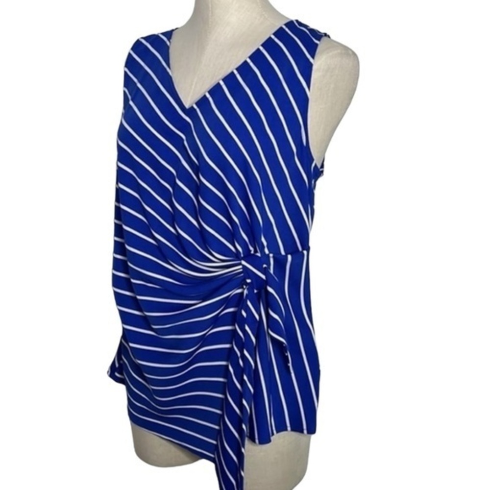 Liz Claiborne Ibiza Blue Waves Striped Sleeveless Tank Blouse Size XL